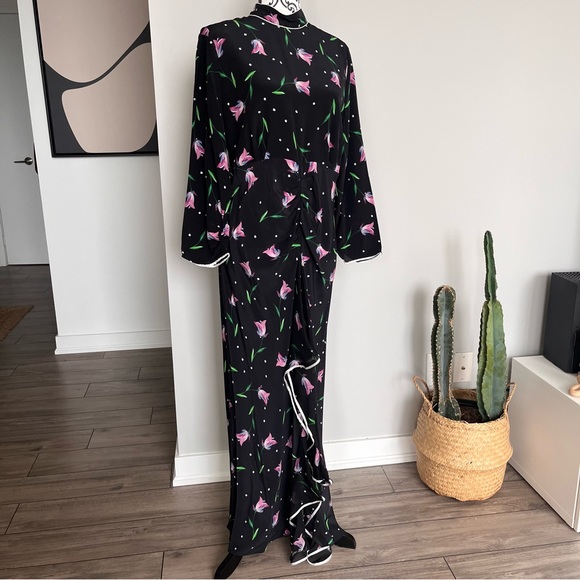 RIXO London Gabrielle Dress, Ruffled Floral Print Silk Maxi Dress Size XL - Picture 13 of 16
